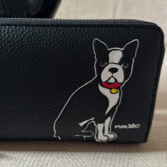 MARC TETRO WOMEN'S BLACK/WHITE BOSTON TERRIER ZIP AROUND WALLET NWT - Picture 2 of 7